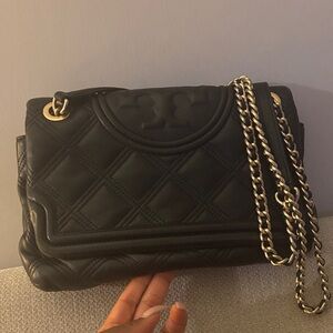 Tory Burch Black Quilted Shoulder Bag with Chain